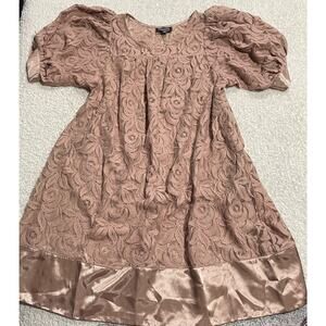Adrianna Papell Women's Size 4 Puff Sleeve All Over Lace Mini Dress Dusty Pink
